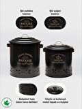 Metal Patates Soğan Kovası, Saklama Kabı İkili Set-Silindir Battal Boy (Lezzetli Mutfaklar-Aşkla Pişen Yemekler)