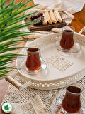 Tulipa Ahşap Kulplu Desenli Oval Metal Servis Tepsisi 37cm, Kahve Tepsisi, Sunum Tepsisi (Possible Baskılı)