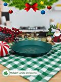 Yeşil Yılbaşı Sunum Tepsi 24 cm, Servis Tepsisi, Kahve Tepsisi, İkram Tepsisi, Happy New Year Baskılı