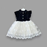 Lenaca 2-3-4 Yaş Astarlı Brode Etekli Kot Kumaş Düğmeli Kız Çocuk Elbisesi