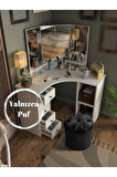 Puffy Puf Siyah Chester Model Yuvarlak Puf- Makyaj Masası Pufu