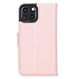 Apple iPhone 13 Mini Uyumlu Deri Cüzdanlı Kılıf NU2 Pembe