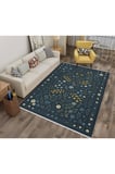 Lacivert Çiçek Desenli Halı – Modern Vintage Tarz | Kaymaz, Yıkanabilir, Evcil & Bebek Dostu