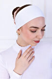 Bandana Şeklinde Bone Beyaz - Kadın Tesettür Dikişsiz Geçme İç Bone - Sportif Spor Saç Bandı