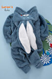 Welsoft Lacivert Tavşan Unisex Yumuşak Peluş Fermuarlı Bebek Tulumu - 2 Yaş