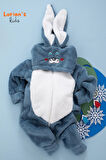 Welsoft Lacivert Tavşan Unisex Yumuşak Peluş Fermuarlı Bebek Tulumu - 2 Yaş