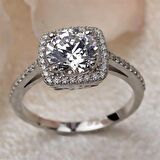 Gümüş Kare Tek Taş Kadın Yüzük