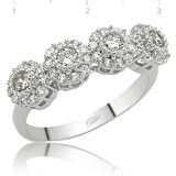 Gümüş Çiçekli 5 Taş Kadın Yüzük