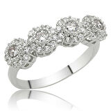 Gümüş Çiçekli 5 Taş Kadın Yüzük