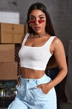 Kadın Beyaz Kalın Askılı Crop Top Büstiyer