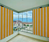GENCER Home Balkon Perdesi Bağcıklı Ölçü Seçenekli Sarı Kalın Çizgili