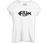 Fish with Letters Beyaz Bayan Tshirt
