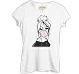 Girl Behind Bubble Gum Beyaz Bayan Tshirt