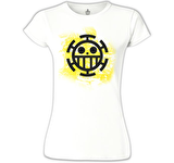 One Piece - Trafalgar Law Logo Beyaz Bayan Tshirt