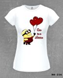 One in a Minion - Hearts Beyaz Bayan Tshirt