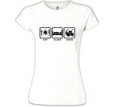 Eat Sleep Drum Beyaz Bayan Tshirt
