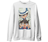 Detective Conan Beyaz Erkek Kalın Sweatshirt