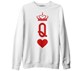 Q - The Queen Beyaz Erkek Kalın Sweatshirt