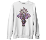 Fil - Mandala Taç Beyaz Erkek Kalın Sweatshirt