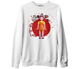Squid Game - Robot Bebek Beyaz Erkek Kalın Sweatshirt