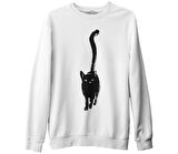 Hayvan - Kedi Chat Noir Beyaz Erkek Kalın Sweatshirt