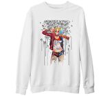 Suicide Squad - Harley Quinn Daddy's Monster Beyaz Kalın Sweatshirt