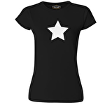 Beyaz Yıldız Siyah Bayan Tshirt