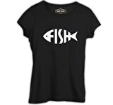 Fish with Letters Siyah Bayan Tshirt