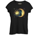 Güneş Ay ve Bulutlar Siyah Bayan Tshirt