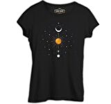 Güneş Ay ve Yıldızlar Siyah Bayan Tshirt