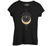 Geometrik - Ay ve Yıldızlar Siyah Bayan Tshirt