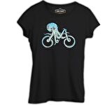 Hayvan - Ahtapot Bisiklet Siyah Bayan Tshirt