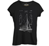 Yat Kulübü - Sail Boat Siyah Bayan Tshirt