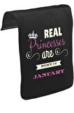 Real Princesses are born in January Unisex Siyah Tak-Çıkar Postacı Çanta Kapağı CK-1037