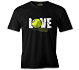 Tenis - Love Raket ve Top Siyah Erkek Tshirt