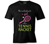 Tenis - Kız Pembe Raket Siyah Erkek Tshirt