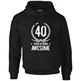 Awesome 40 Years Siyah Erkek Fermuarsız Kapşonlu