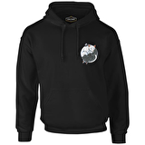 Hayvan - Yin Yang Kediler Logo Siyah Erkek Fermuarsız Kapşonlu
