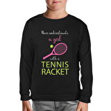Tenis - Kız Pembe Raket Siyah Çocuk Sweatshirt