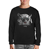 Hayvan - Kaplan Piksel Siyah Çocuk Sweatshirt
