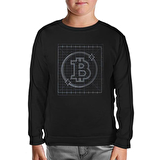Bitcoin - Grid Logo Siyah Çocuk Sweatshirt