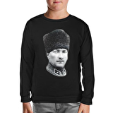 Atatürk - Portre Apolet Siyah Çocuk Sweatshirt