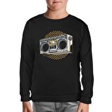 Retro 80's Radio Siyah Çocuk Sweatshirt