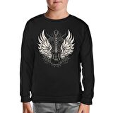 Guitar and the Wings Siyah Çocuk Sweatshirt