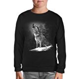 Wolf Howling at the Moon Realistic Siyah Çocuk Sweatshirt