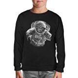 Monkey Astronaut Realistic Siyah Çocuk Sweatshirt