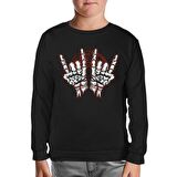 Skeleton Hands Making Rock Sign Siyah Çocuk Sweatshirt