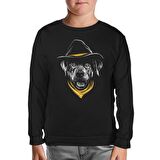 Dog Wearing a Hat and a Yellow Bandana Siyah Çocuk Sweatshirt
