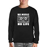 No Music No Life Cassette Tape Siyah Çocuk Sweatshirt