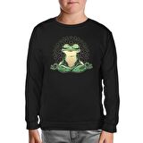 Meditating Frog Siyah Çocuk Sweatshirt